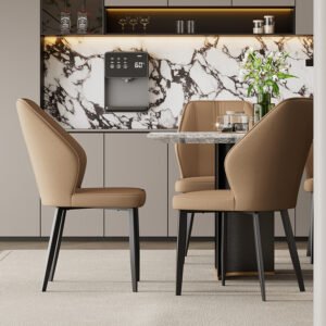 factory price minimalist design dining chair with leather surface simple household metal steel backrest