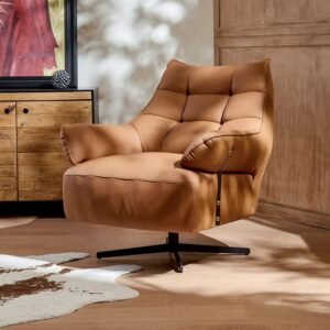 modern swivel leather living room armchair with metal base comfortable lounge chair for home furniture