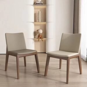 modern minimalist design leather seat and solid wood frame dining chair