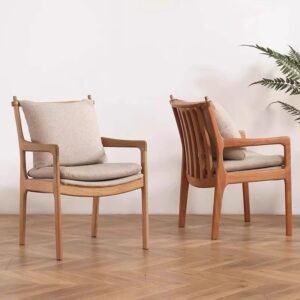 solid wood nordic dining chair with armrest backrest soft upholstery comfortable for long time sitting at home or restaurant