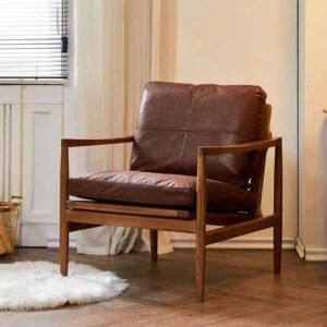 furniture home furniture living room furniture living room chairs nordic modern solid wood waxed leather leisure chair sofa chair for living room guest room