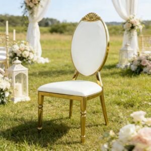 high end round shapre back cushion gold metal legs pu leather hotel banquet dining chairs for party wedding event